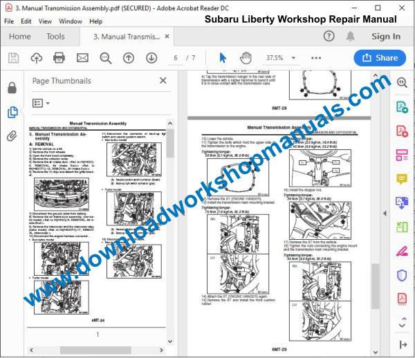 Subaru Liberty Workshop Manual